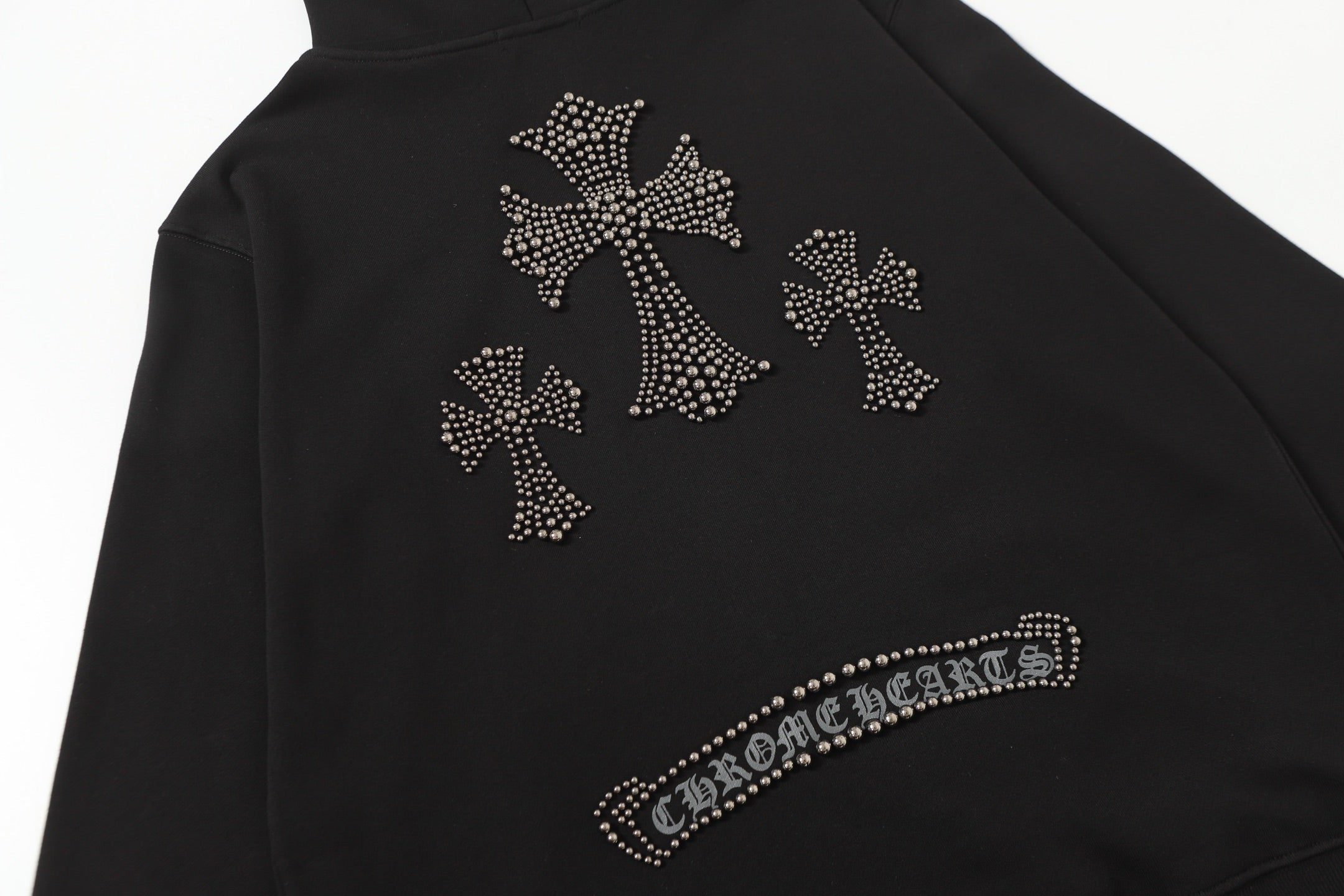 Chrome Hearts Rhinestone Cross Hoodie - Black Gothic Streetwear Sweatshirt 2633