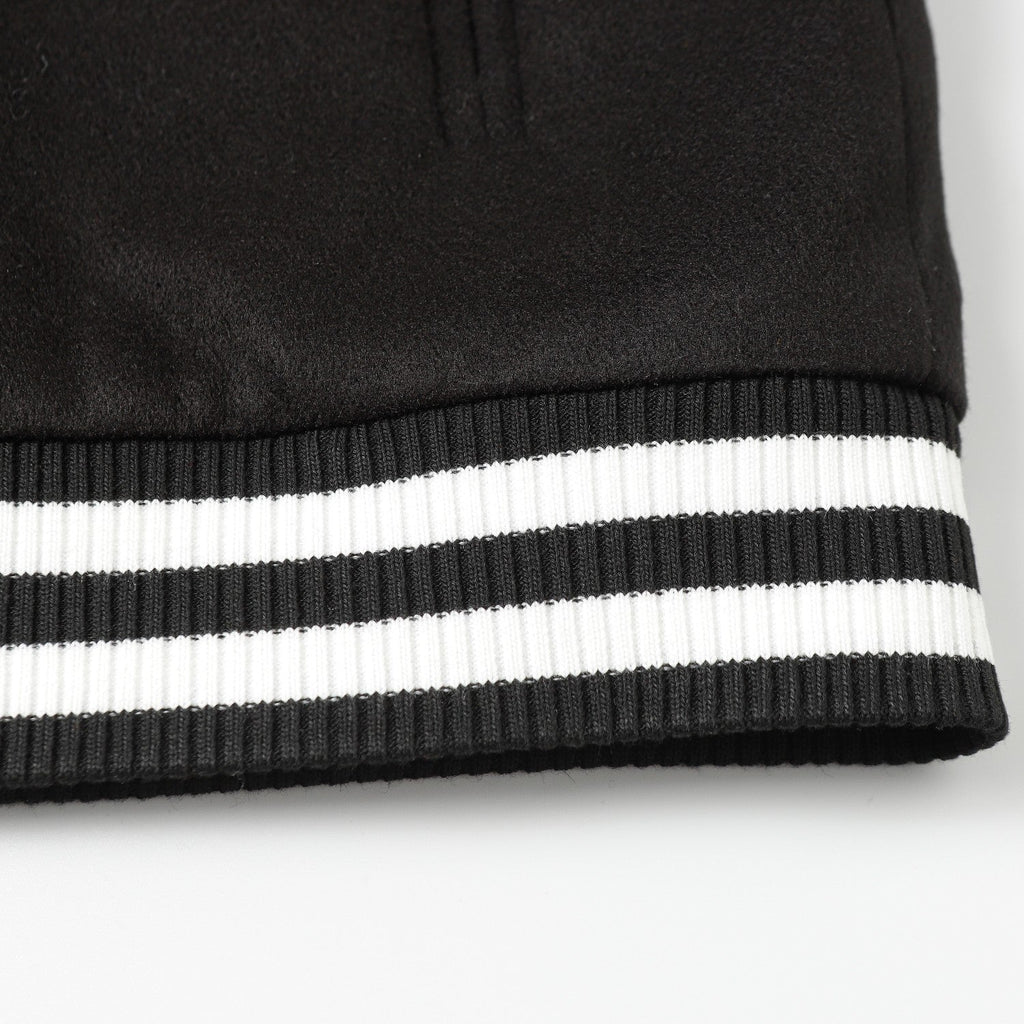 Chrome Hearts Cross Embroidered Leather Sleeve Varsity Jacket - Black Street Style 116