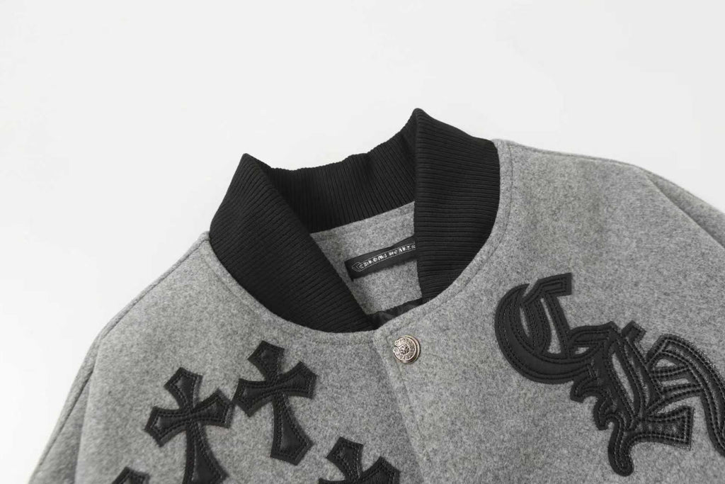 Chrome Hearts Multi Cross Varsity Jacket - Grey Black Street Jacket 2215